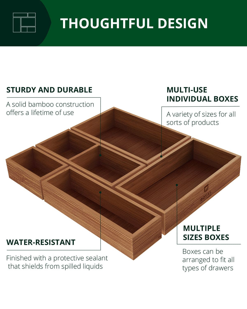 Storage Box Set of 5, Brown