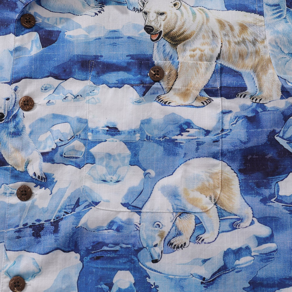 Polar Bear Melting Away Print Men's Hawaiian Shirt, 100% Cotton