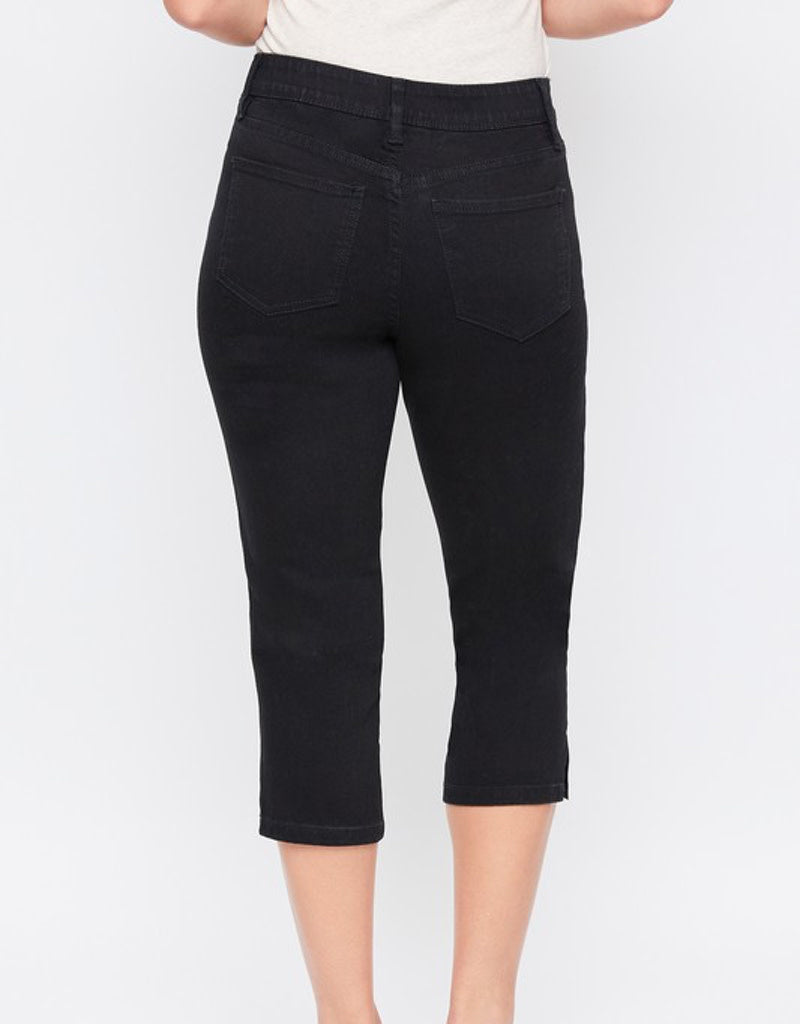 Black Mid-Rise 5 Pocket Capri with Tummy Control & Side Slit Hem