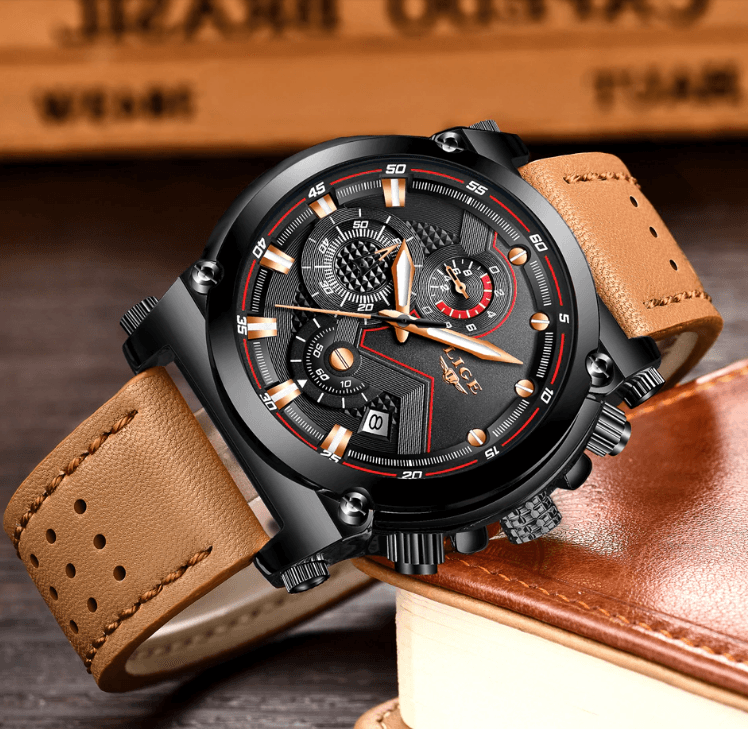 Modern Waterproof Quartz Watch with Genuine Leather Strap