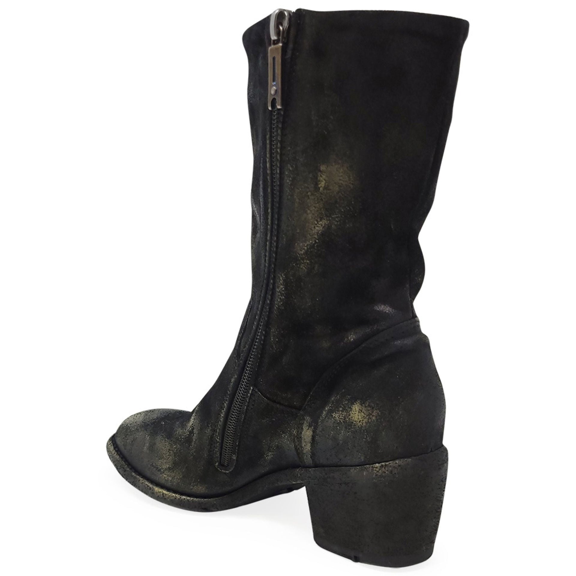 Gold Suede Metallic Mid Calf Boot