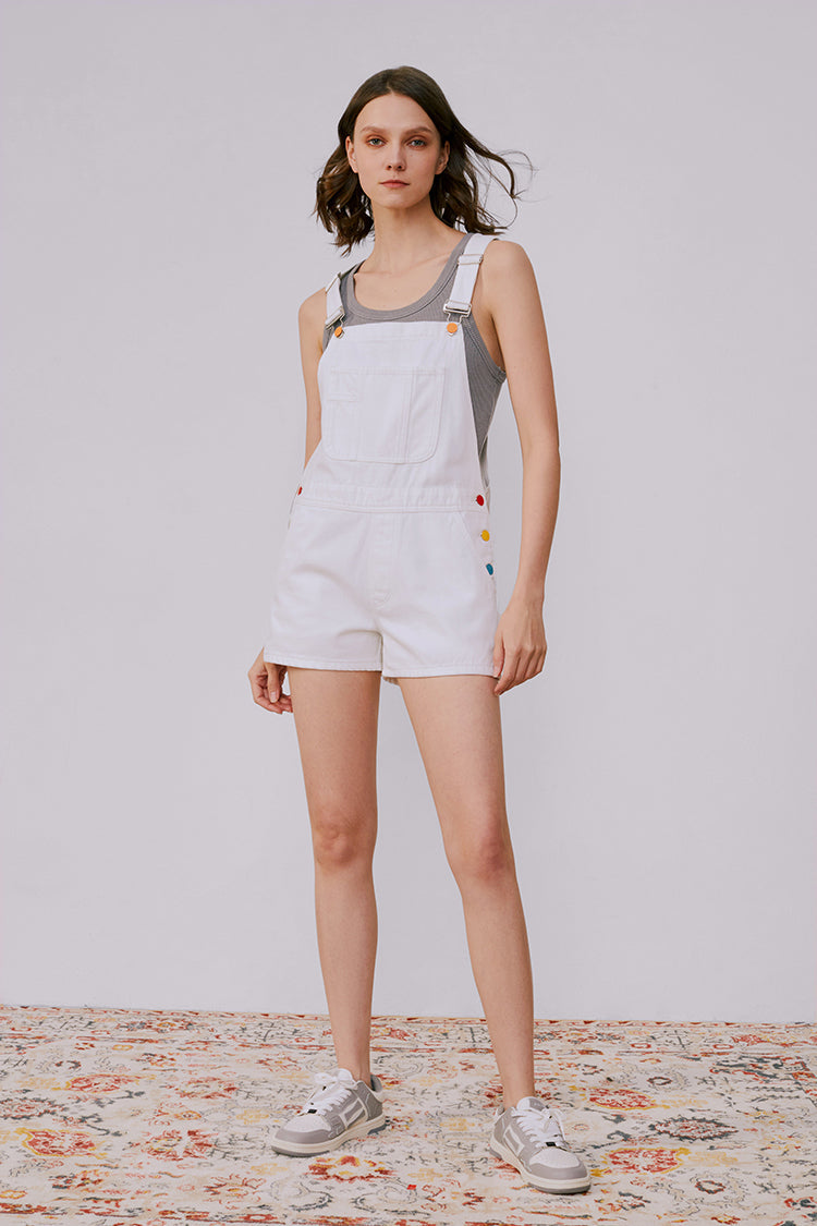 Rainbow Accent Denim Shorts - White