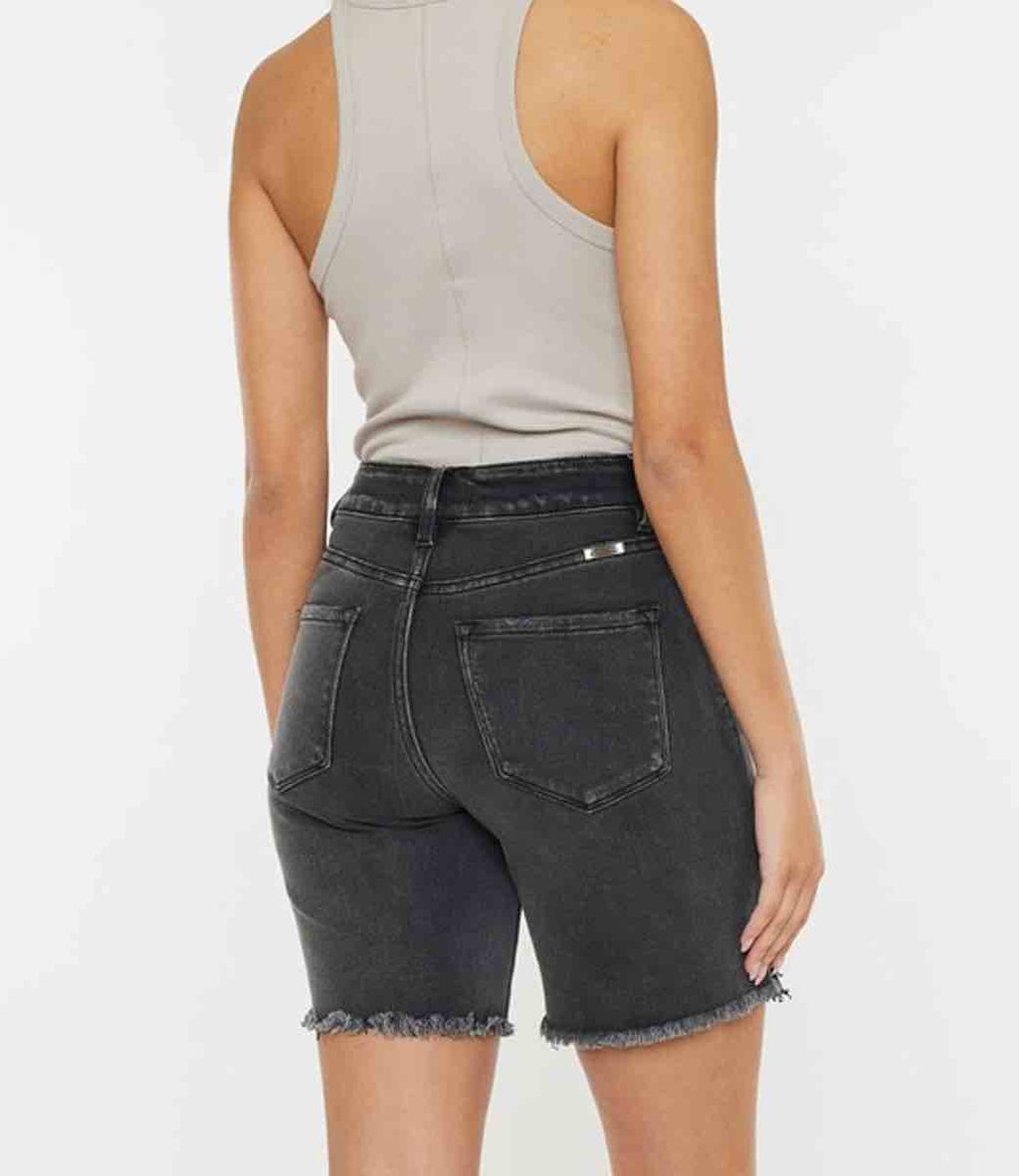 Dolly High Rise Bermuda Shorts in Washed Black Denim