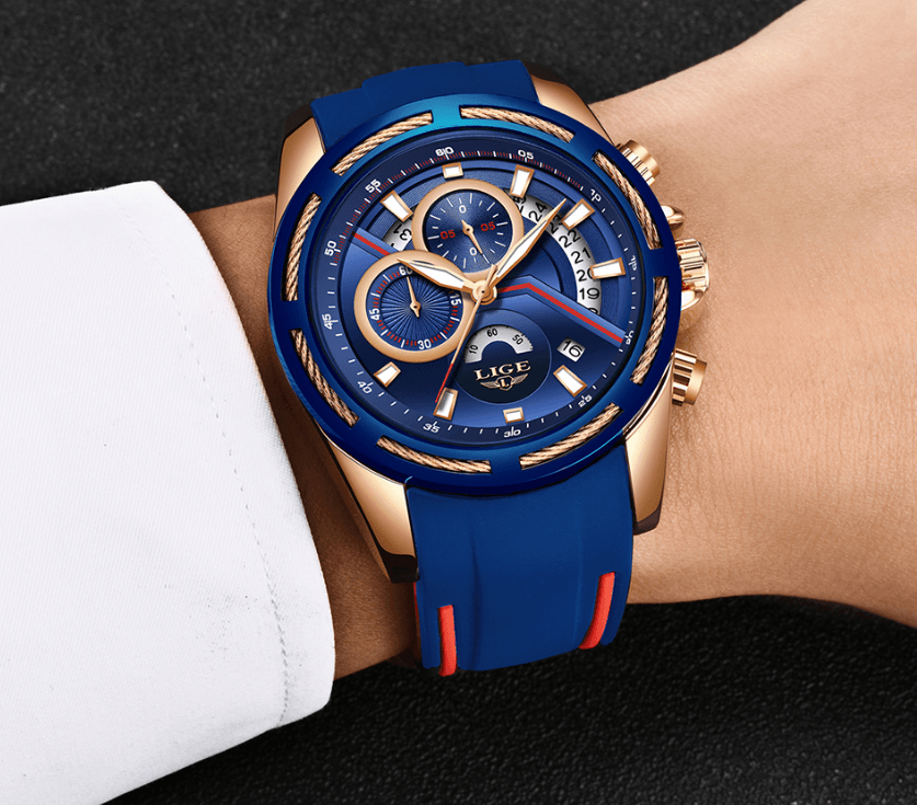 LIGE Men's Multifunction Sport Watch with Durable Rubber Strap