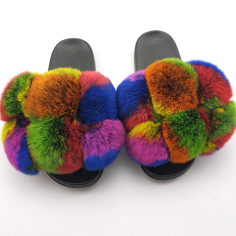Women's Fluffy Faux Fur Open-Toe Maximalist House Slides