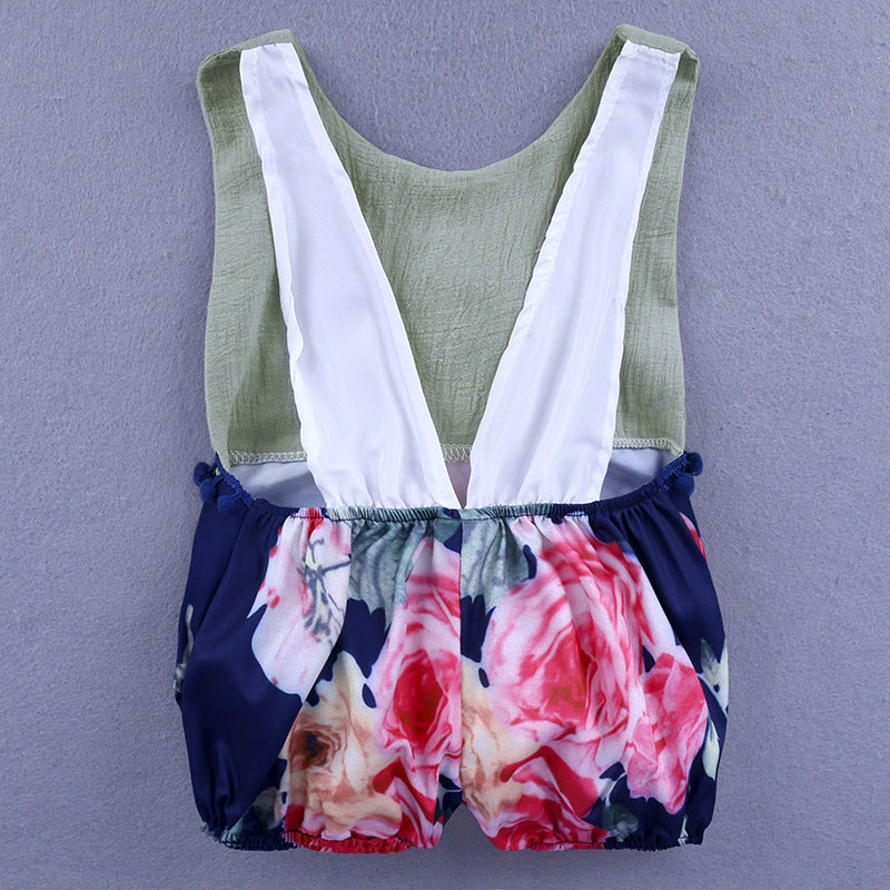 Floral Tassels Sleeveless Backless Baby Girl Romper Jumpsuit
