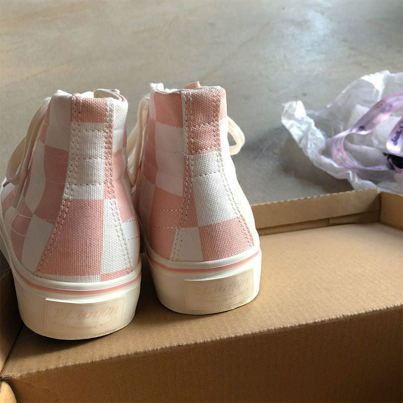 Pink Women's High-Top Canvas Sneakers – Slip-On Casual Athletic Shoes