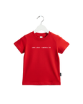 Child wearing a soft cotton t-shirt with the text Loves Jesus + America, Too