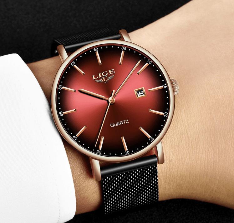 LIGE Men's Elegant Stainless Steel Dress Watch with Date Display