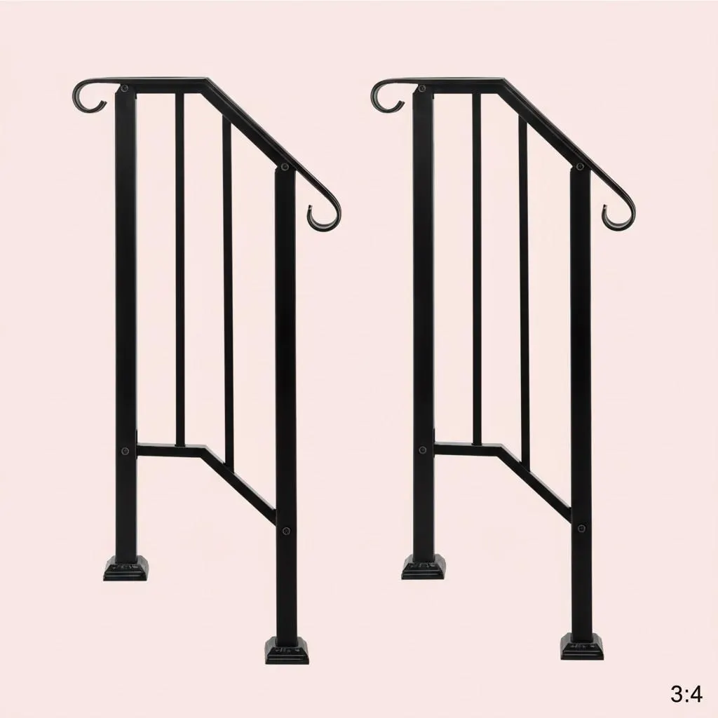 Adjustable Outdoor Stair Handrail for 1–4 Steps, Black Steel Railing