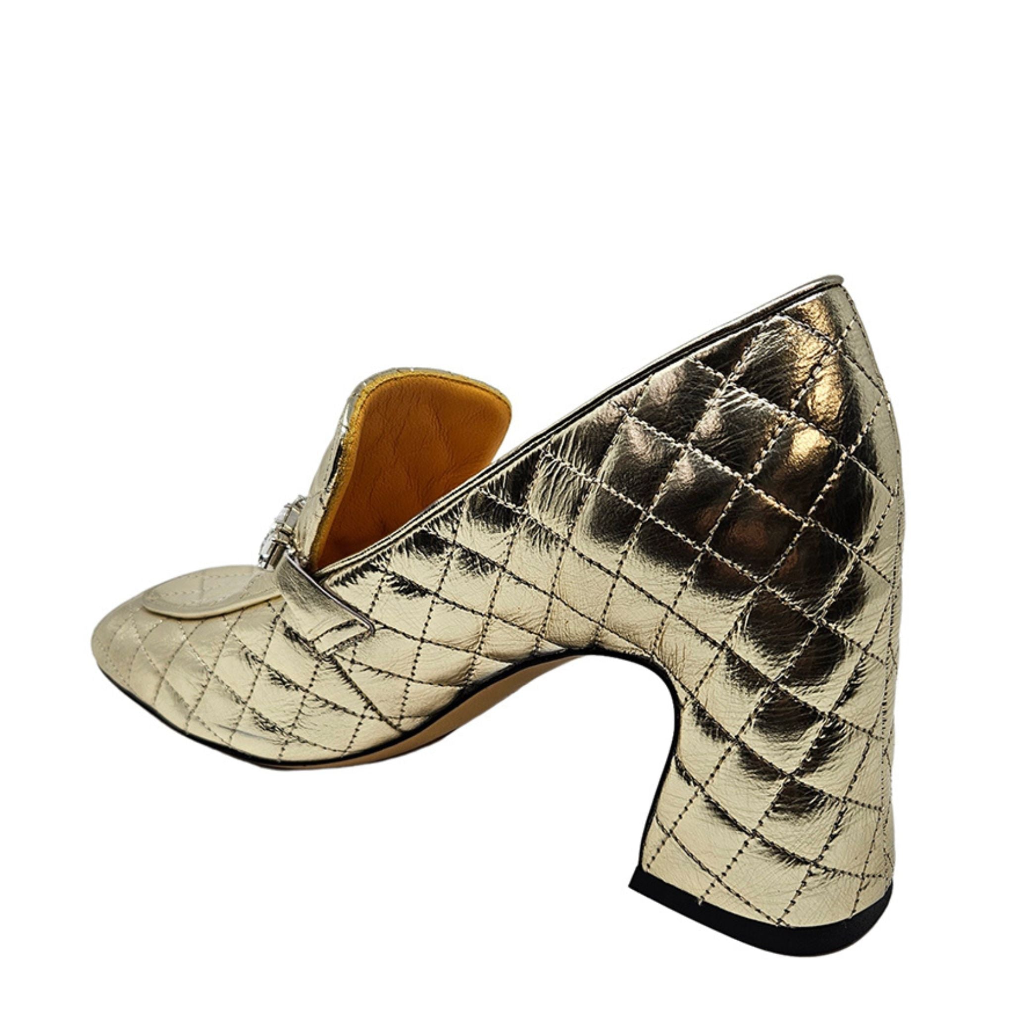 Gold Leather Quilted Loafer