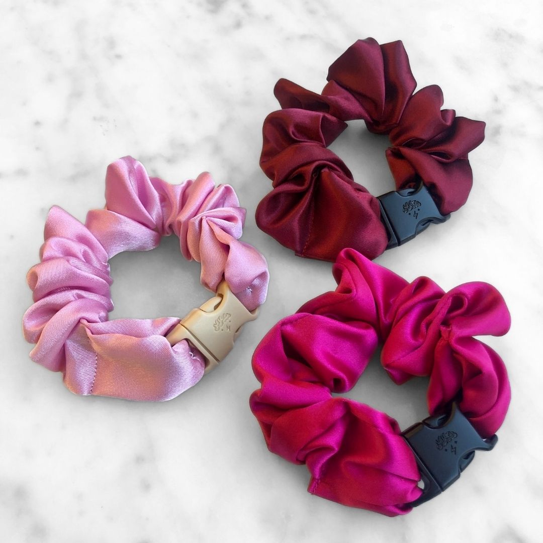 Valentine's Day 3-Pack Buckle Scrunchies in Fuchsia, Berry & Pale-Pink