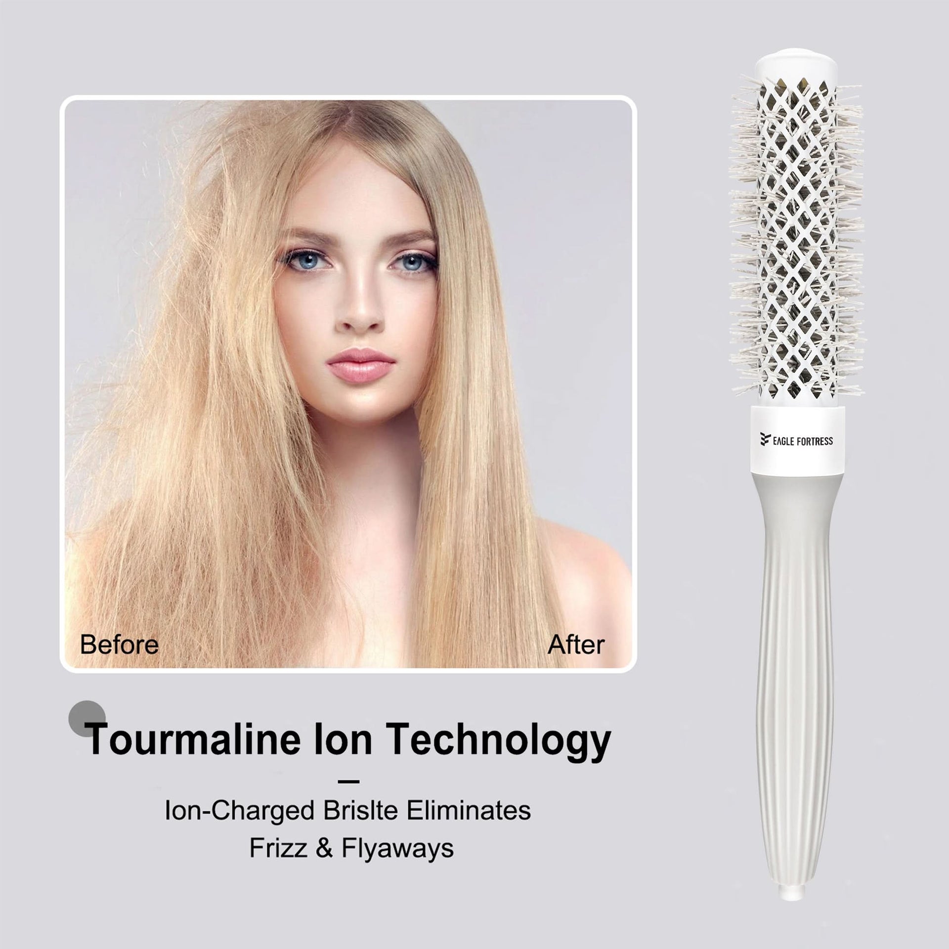 0.98in Ceramic Ionic Round Hair Brush for Blow Drying, Grey
