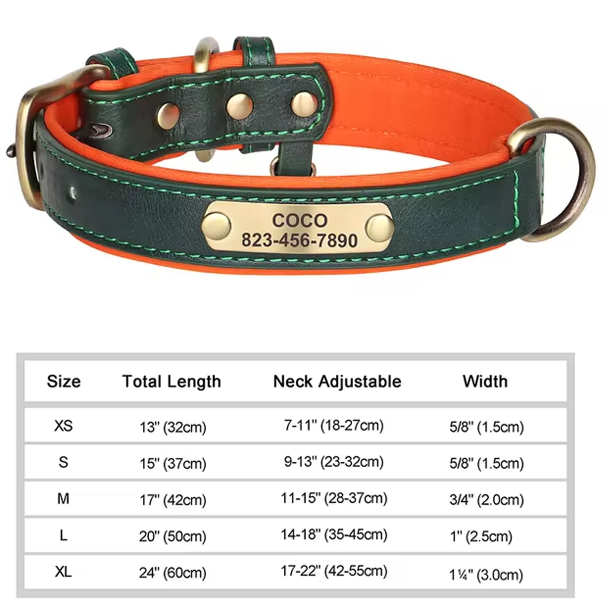 Personalized Dog Collar, Custom Engraved PU Leather Dog Collars, Free Engraving ID Tag Nameplate For Small Medium Large Dogs - C1502