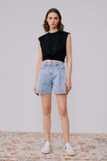 Light Blue Pleated Short Jeans for All