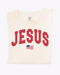 Unisex Jesus Flag graphic t-shirt in off-white, made of heavyweight cotton.