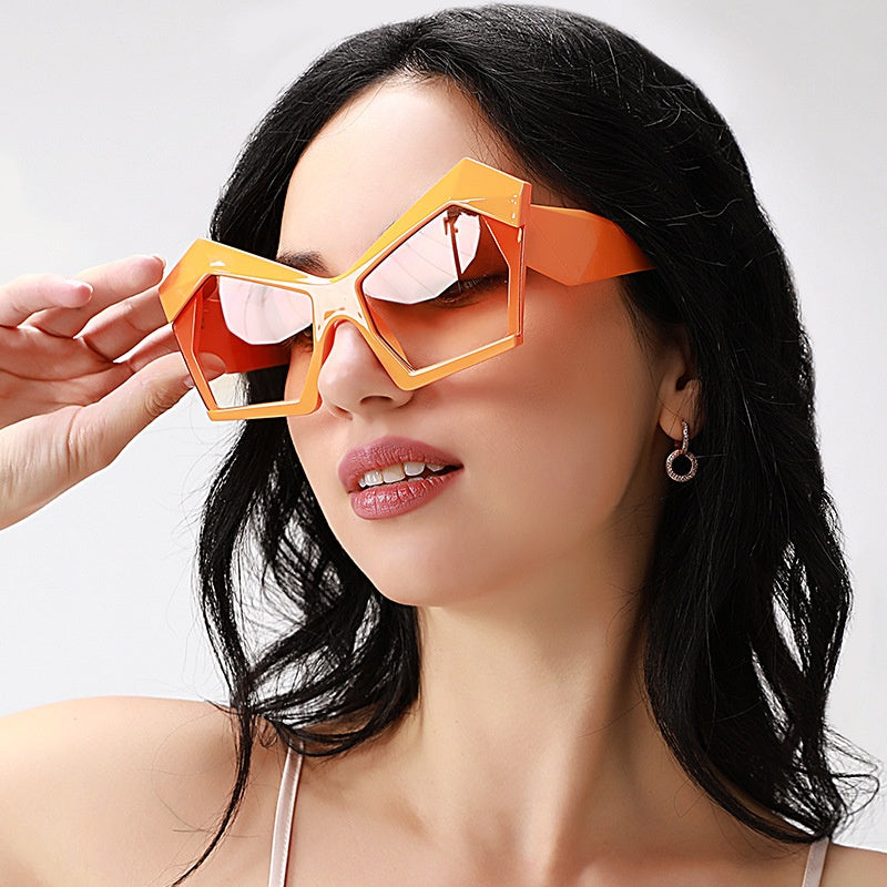 Oversized square cateye polarized sunglasses with high-quality frame