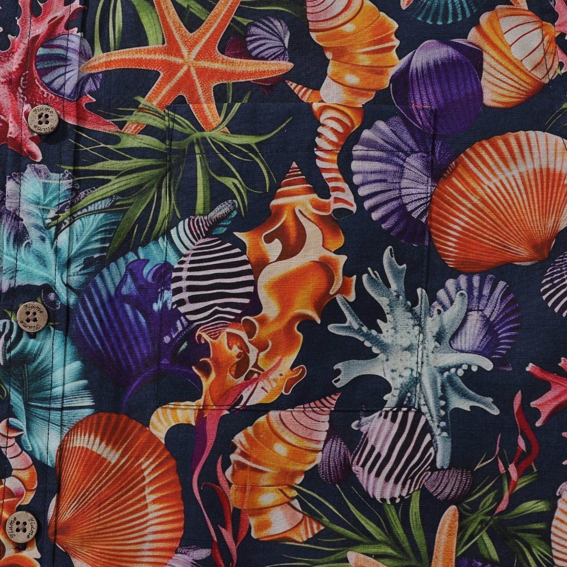 Marine Life Print Men’s Tropical Hawaiian Cotton Button-Down