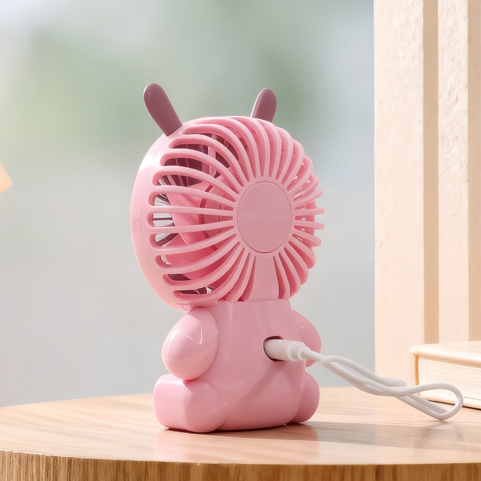 Cute Cartoon Bear Mini Desktop Fan - USB Rechargeable Handheld Fan