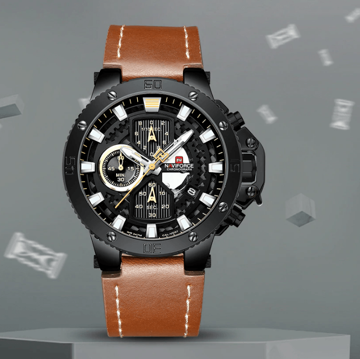 Men's Waterproof Casual Chronograph Watch with Leather Strap