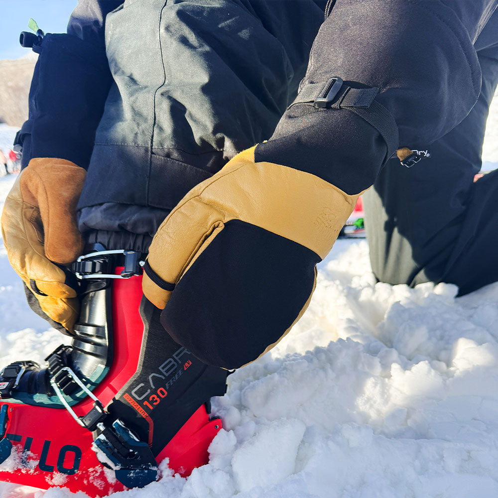 Waterproof Leather Three-Finger Ski Gloves with Wool Insulation