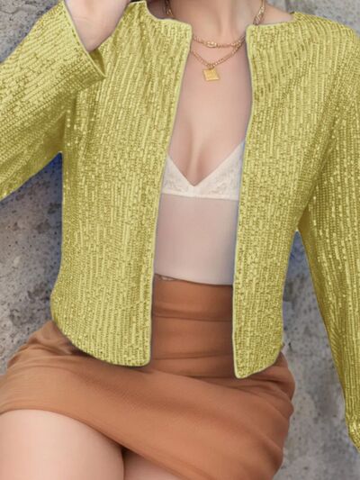 Women’s Sequin Open Front Cropped Jacket, Glamorous Party Blazer