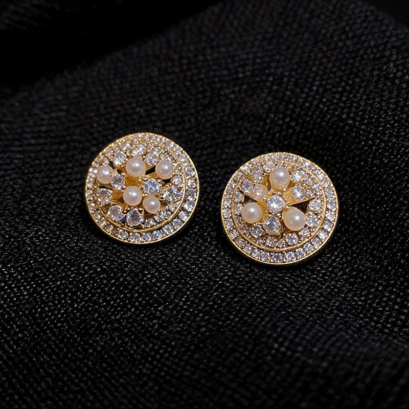 Women French Retro Cubic Zirconia Pearl Stud Earrings,Niche Design Delicate Versatile Fashion Dangle Earrings For Daily Party Occasion Jewelry