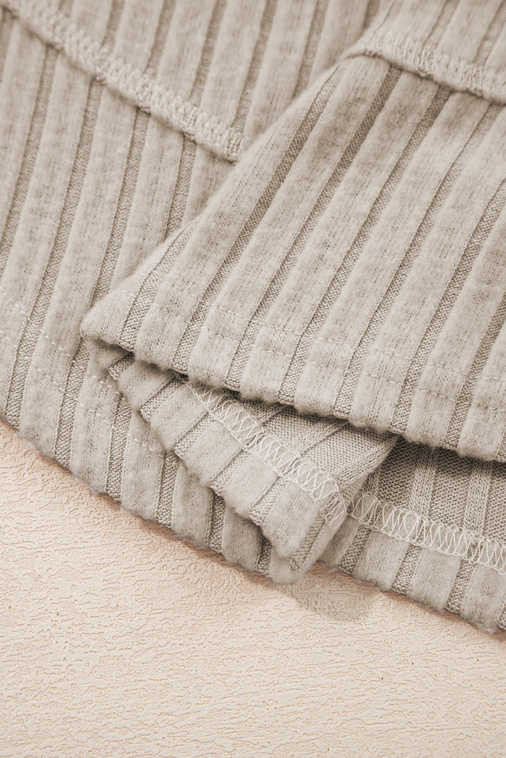 Women's Ribbed Knit Round Neck Top in Beige and White