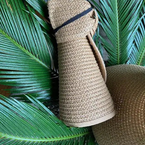 Woven Bow Detail Sun Visor Hat in Tan or Black