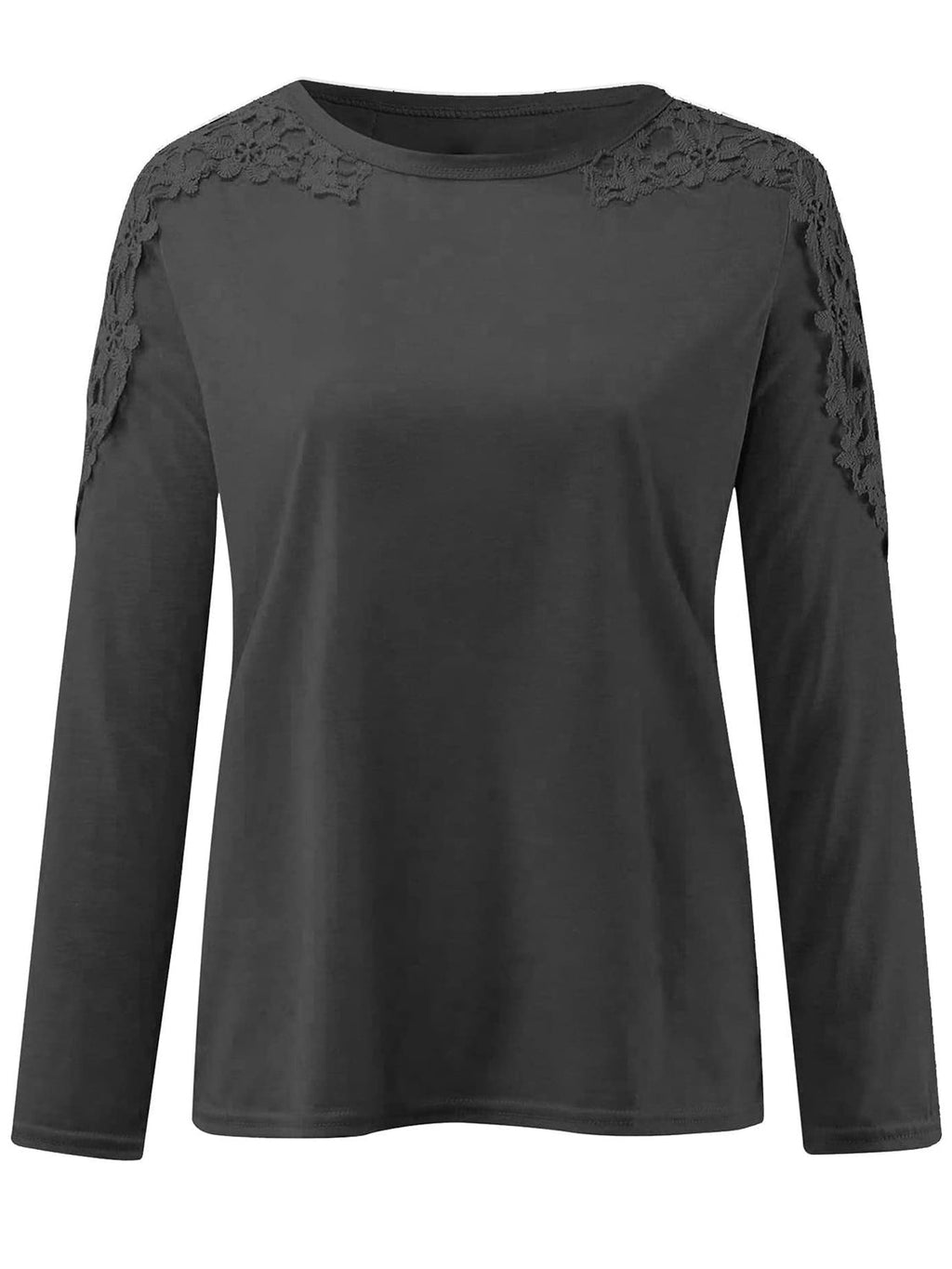 Women's Grey Long Sleeve T-Shirt with Delicate Floral Lace Detail - Image 6