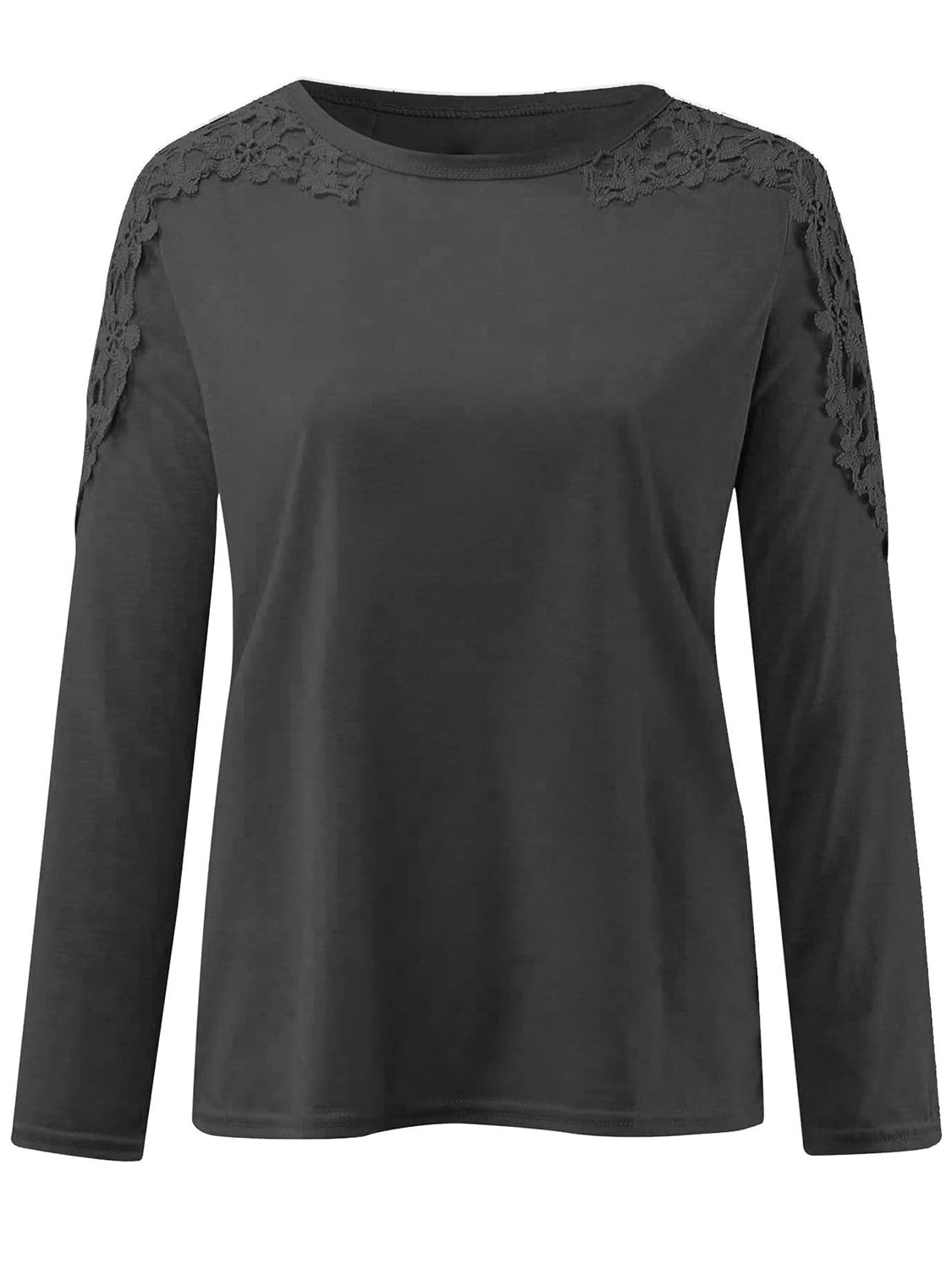 Women's Grey Long Sleeve T-Shirt with Delicate Floral Lace Detail - Image 6
