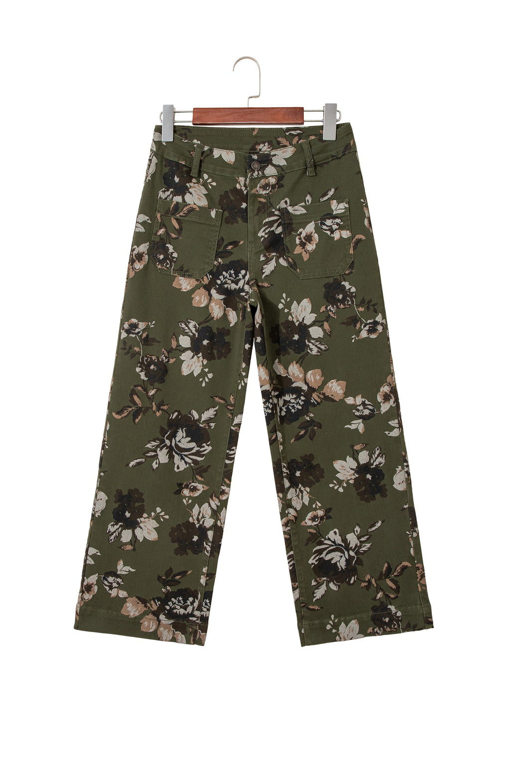 Floral Denim Patch Pocket Straight Leg Jeans