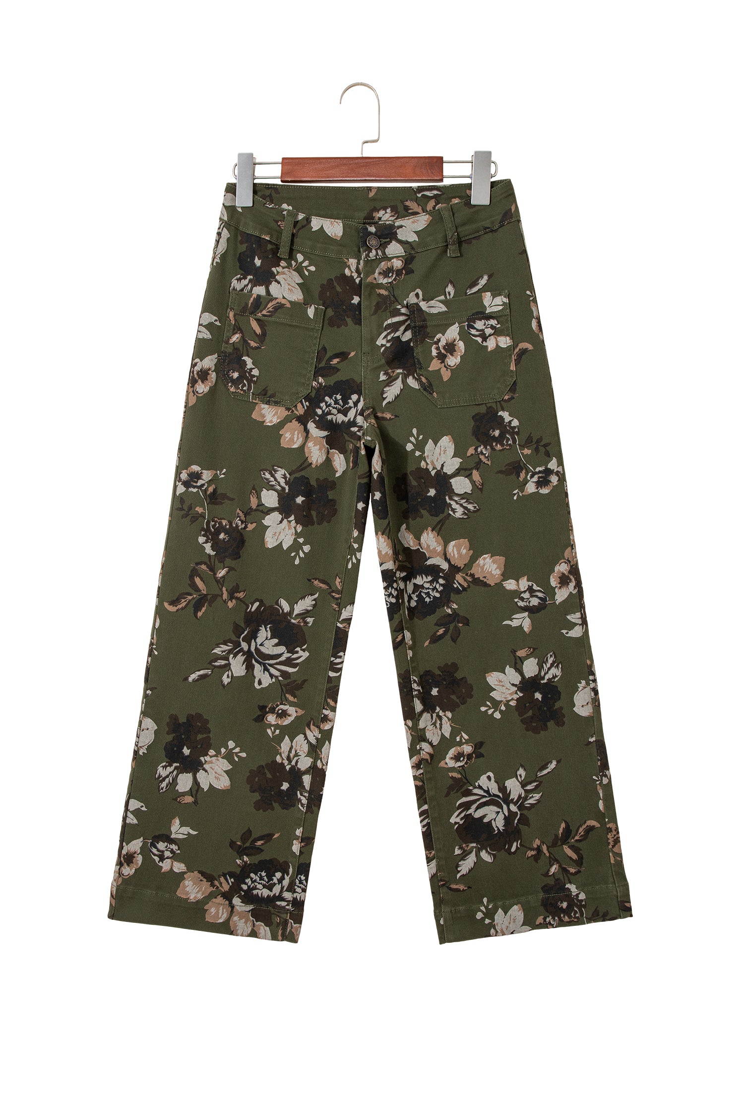 Floral Denim Patch Pocket Straight Leg Jeans