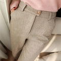 Women's Herringbone Wool-Like Tapered Trousers Ankle Length Pants - Image 10