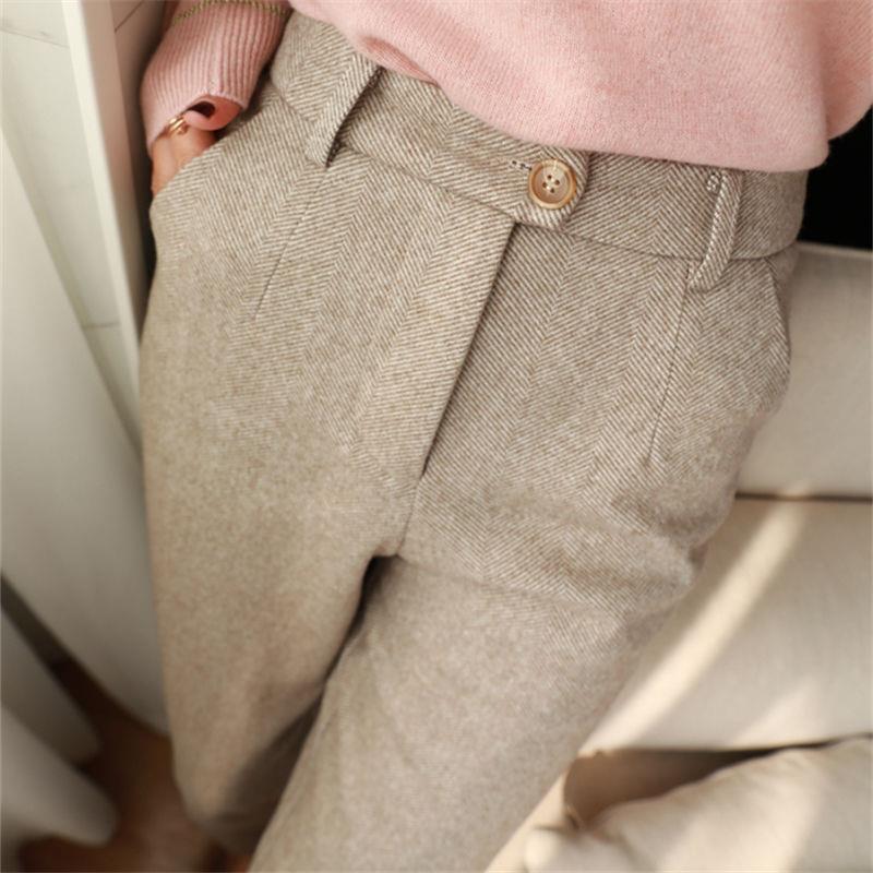 Women's Herringbone Wool-Like Tapered Trousers Ankle Length Pants - Image 10