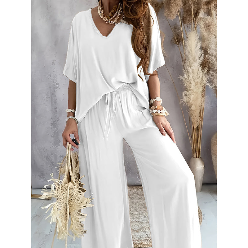 Women’s Two-Piece Lounge Set with Wide Leg Pants in Vibrant Orange - Image 11