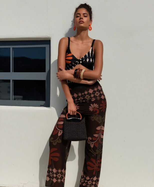 Women's 2-Piece Swimsuit Set with Wide-Leg Pants