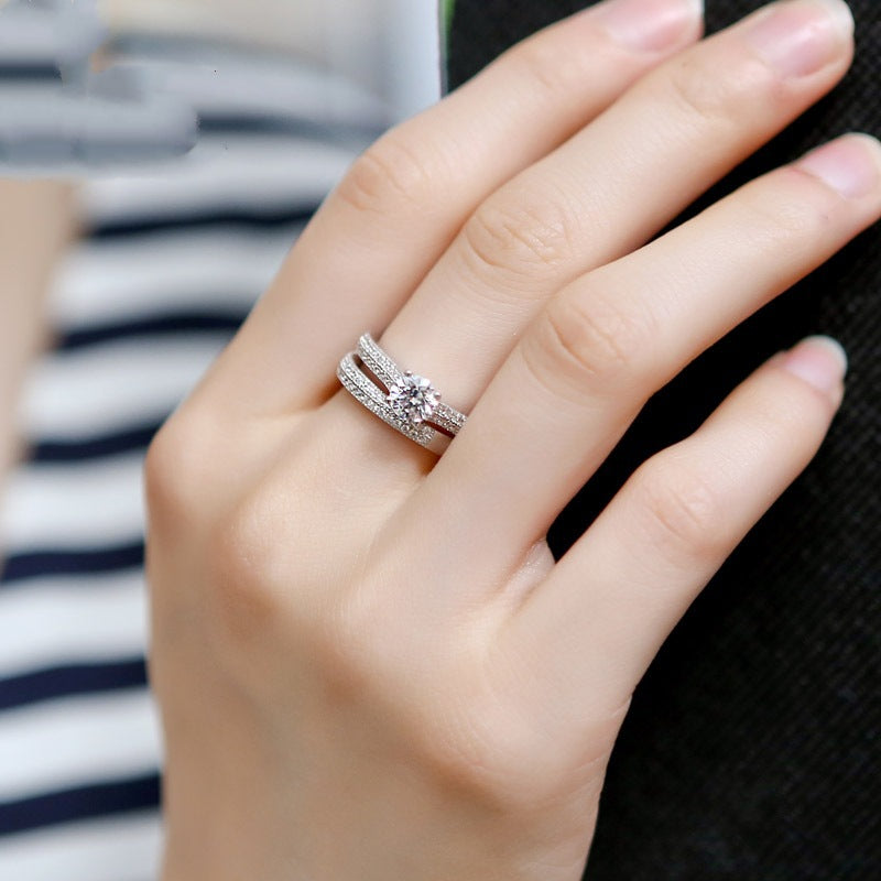 Micro Pave Ring Set With Simulated Heart & Arrow Zirconia, Luxury Proposal Ring For Women