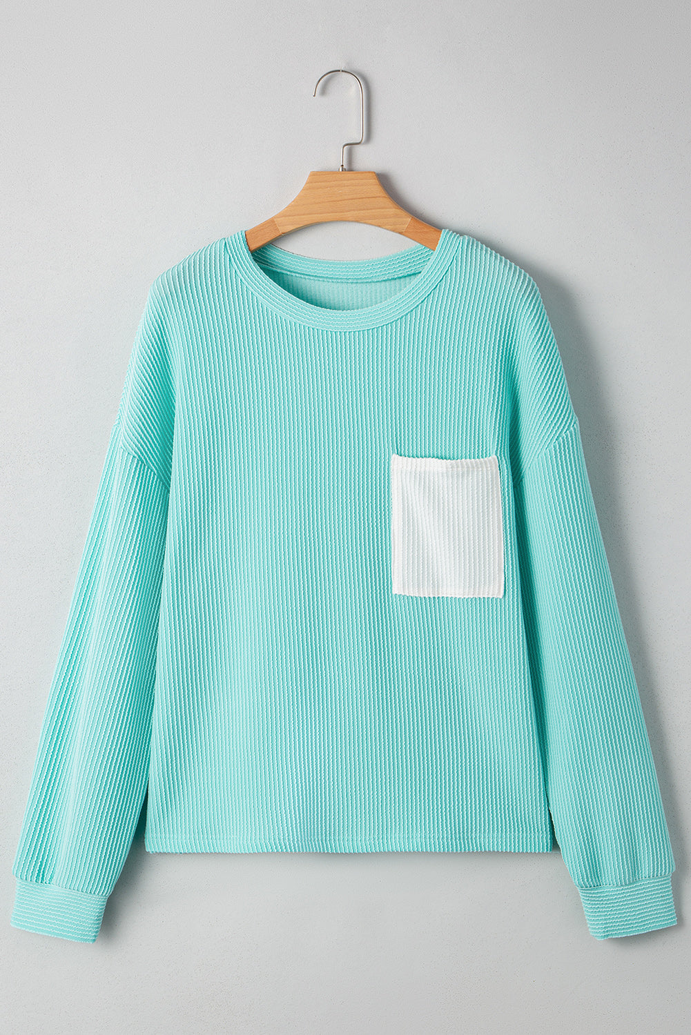 Willa Texture Contrast Pocket Long Sleeve Ribbed Knit Top - Image 8