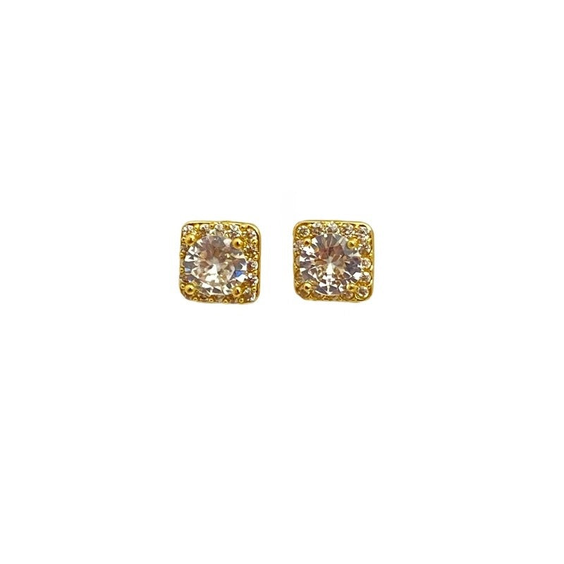 Womens Delicate Mini Geometric Square Rhinestone Stud Earrings,Costume Earrings For Daily Party Wear