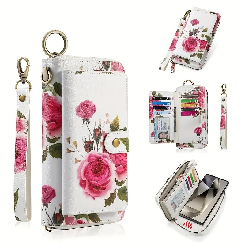 Elegant Floral PU Clutch Chic Zipper Wallet  Phone Bag