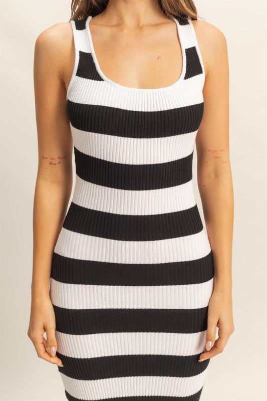 Striped Scoop Neck Wide Strap Knit Mini Dress