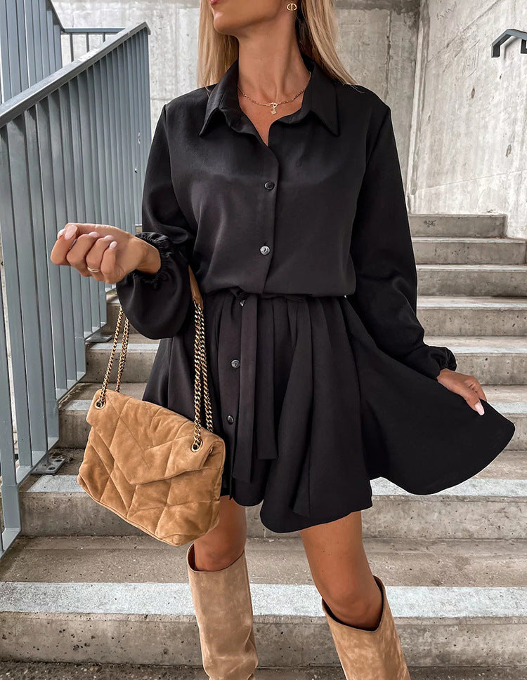 Women's Long Sleeve Suede Mini Jumpsuit - Minimalist A-Line Casual
