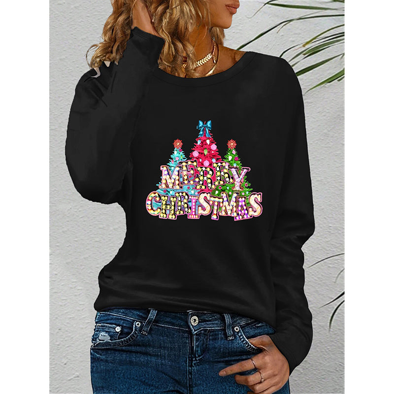 Women’s White Long Sleeve Christmas Tree Graphic T-Shirt