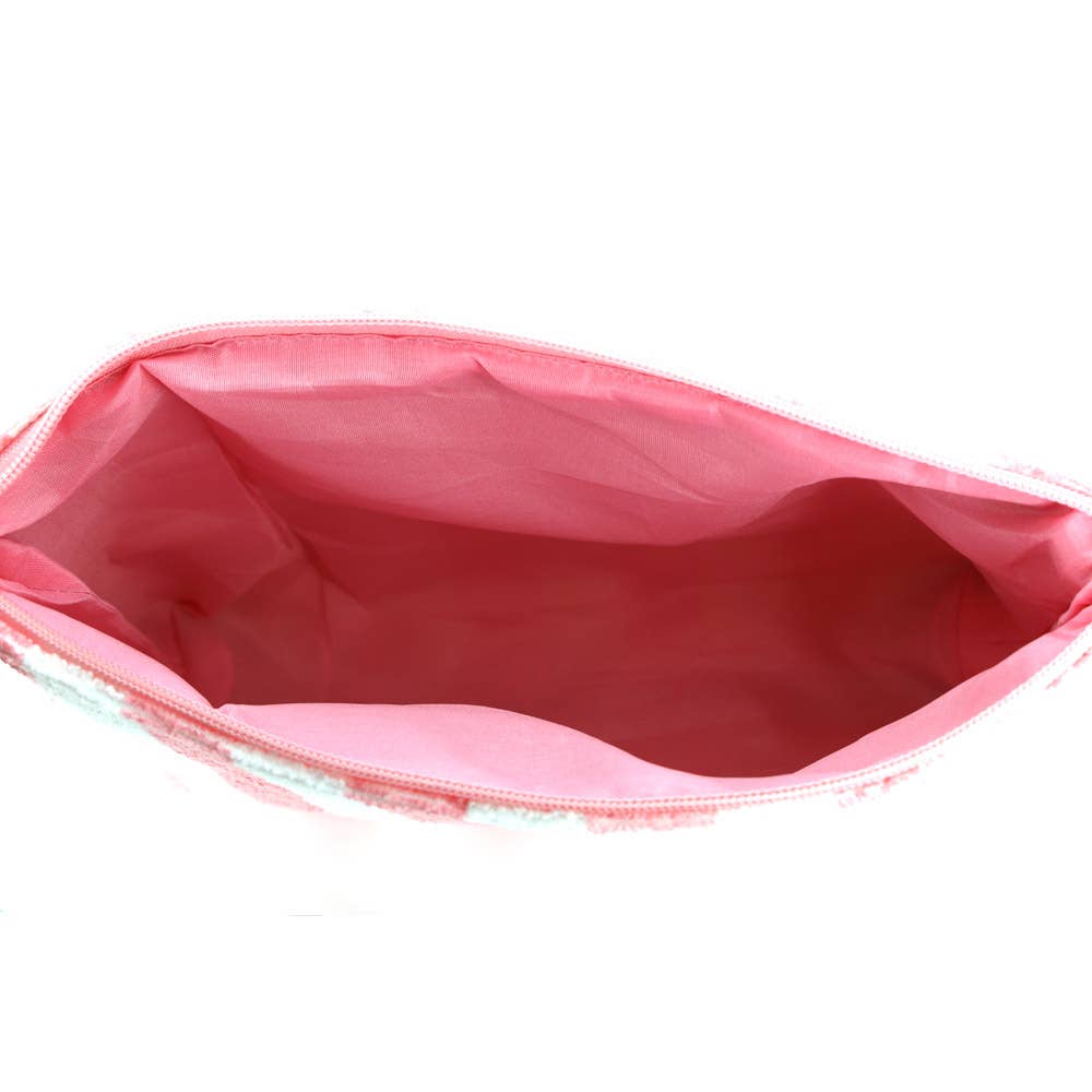 Large Pink Striped Terry Cloth Cosmetic Pouch