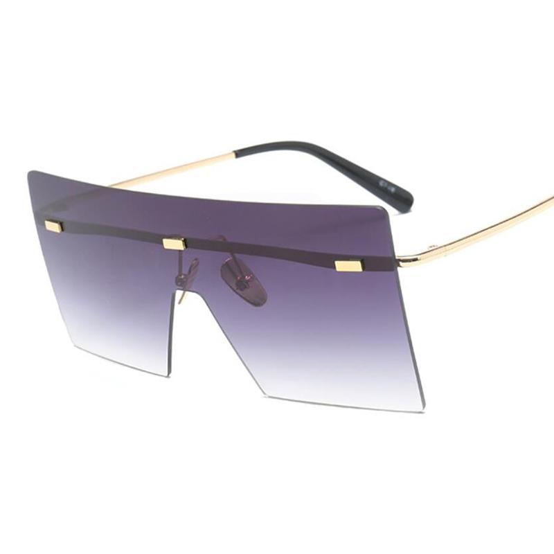 Oversized Gradient Rimless Sunglasses Retro Square Gold Metal Frame