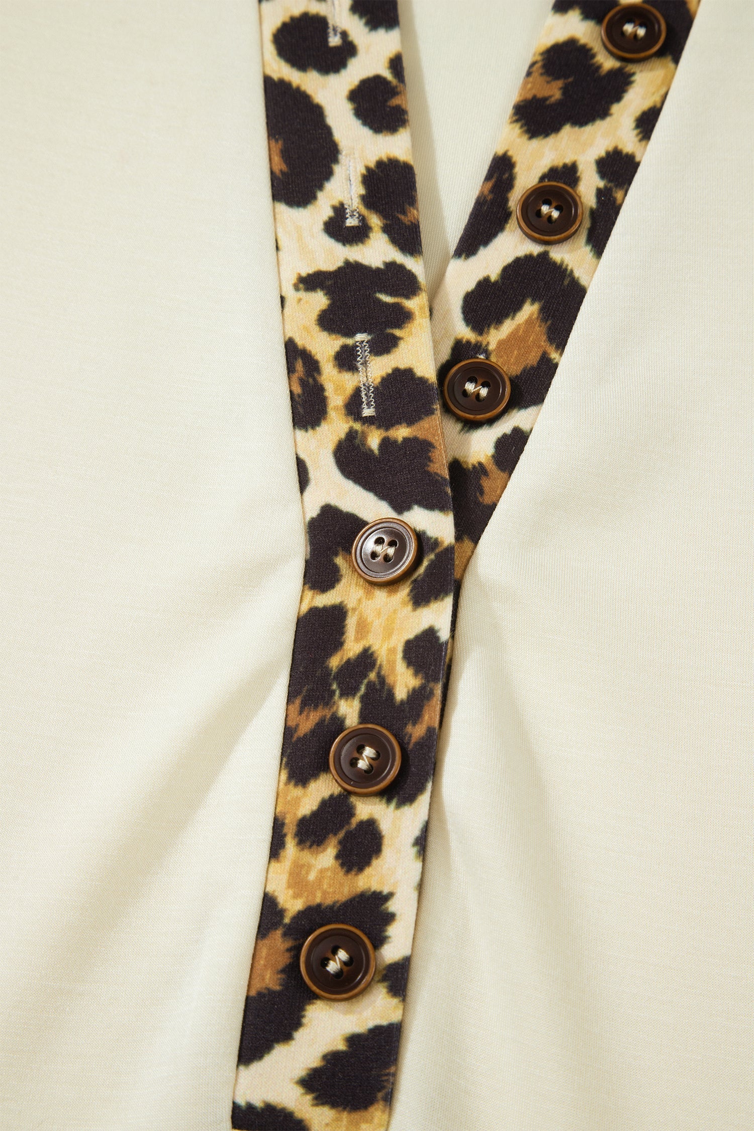 Contrast Patchwork Polo Tee in Leopard Print and Beige