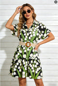 Women’s Short Sleeve Button Down Mini Dress with Woven Belt - Image 5