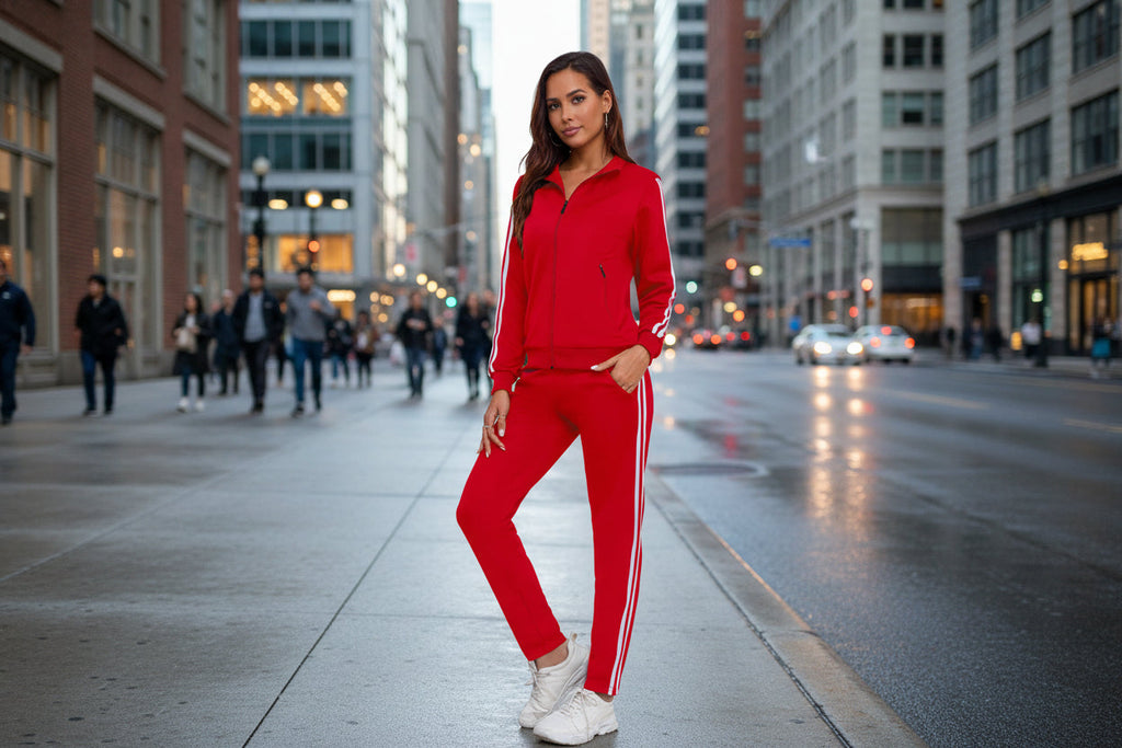 Women's Zip Up Long Sleeve Tracksuit Set with Side Stripes - Image 2