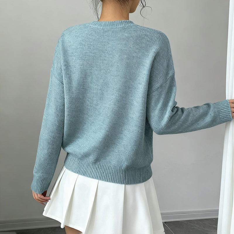Women's Elegant Floral Applique Crew Neck Sweater Pullover - Image 6